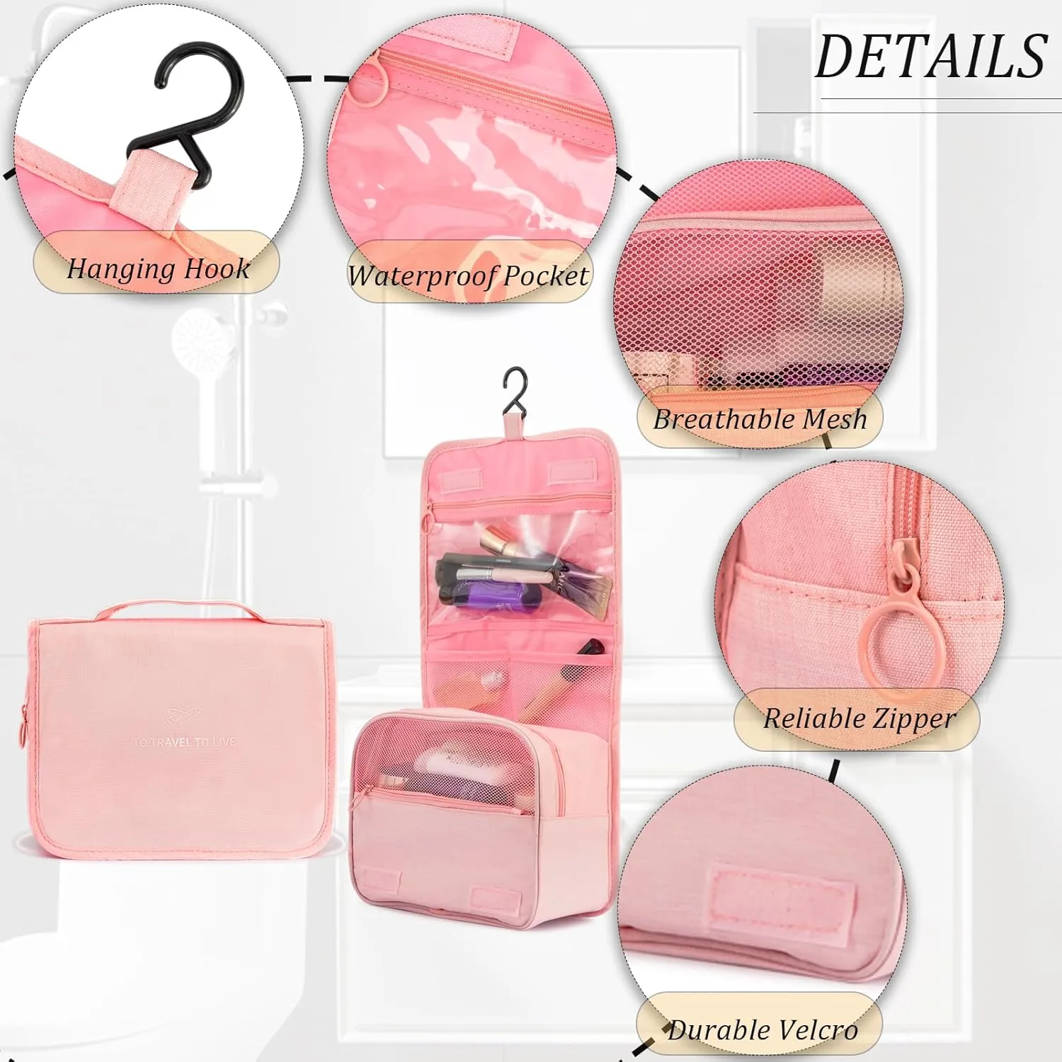 L&FY Multifunction Portable Travel Toiletry Bag Cosmetic Makeup Pouch Toiletry Case Wash Organizer (Pink)