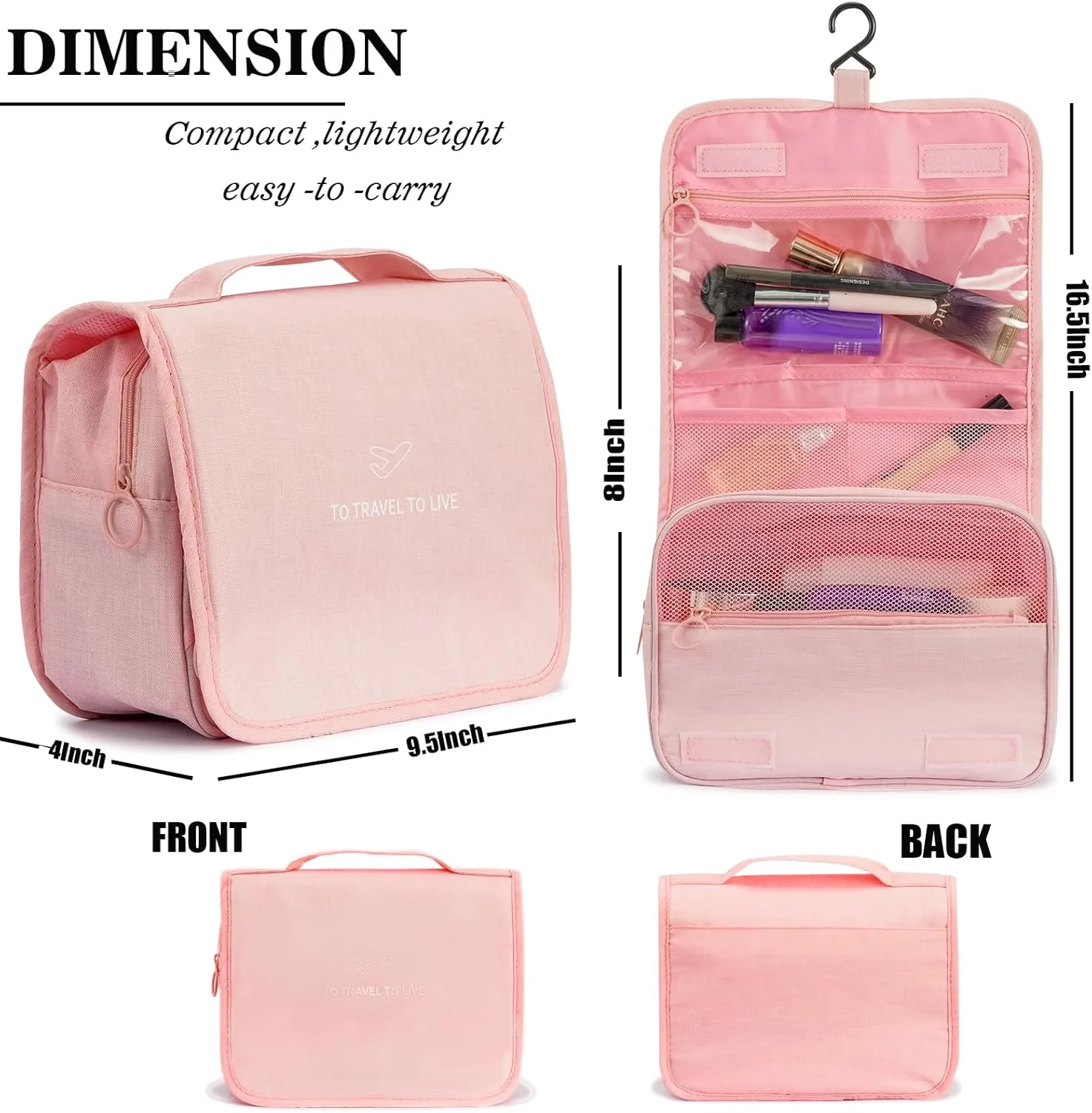 L&FY Multifunction Portable Travel Toiletry Bag Cosmetic Makeup Pouch Toiletry Case Wash Organizer (Pink)