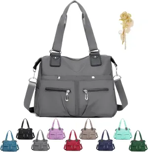 Langrents Crossbody Bag, Langrents Nylon Tote Bag, Large Capacity Waterproof Multi Pocket Shoulder Bag with Zipper