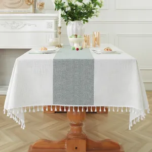 Laolitou Square Tablecloth for Dining Table Rustic Farmhouse Kitchen Tables Cloth Coffee Table Cover, Cotton Linen Fabric Small Rectangle Tablecloths,Green Stripe, 55x55 Inch