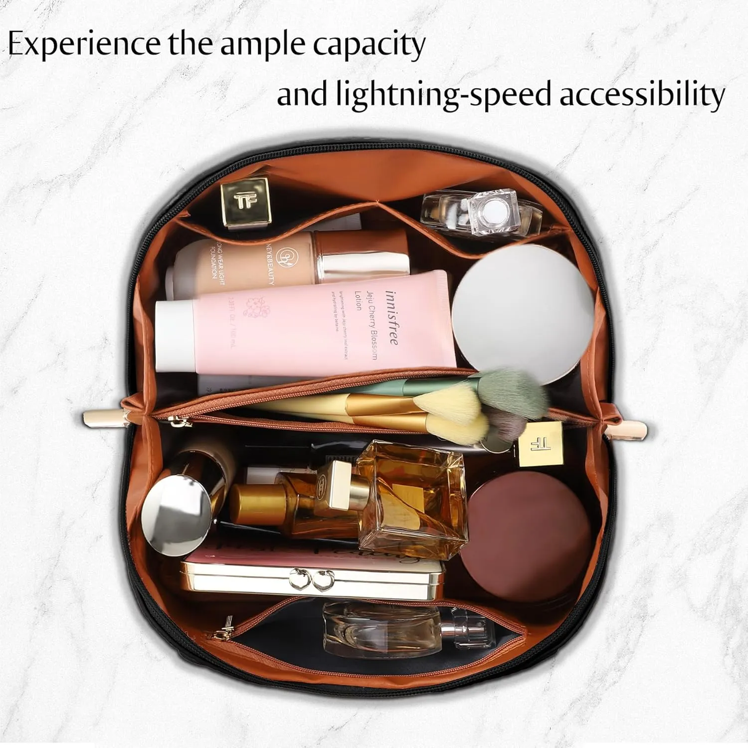 Large Capacity Travel Cosmetic Bag - Portable Makeup Bags for Women Waterproof PU Leather Checkered Makeup Organizer Bag with Dividers and Handle,Toiletry Bag for Cosmetics