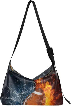 Large Crossbody Bag American Football Fireball PU Leather Shoulder Bag for Women Girls