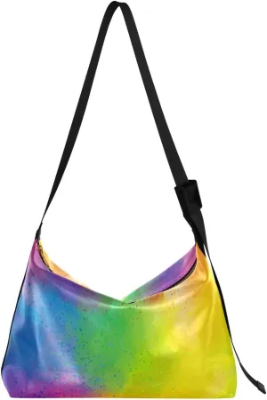 Large Crossbody Bag Colorful Pigment Powder PU Leather Shoulder Bag for Women Girls
