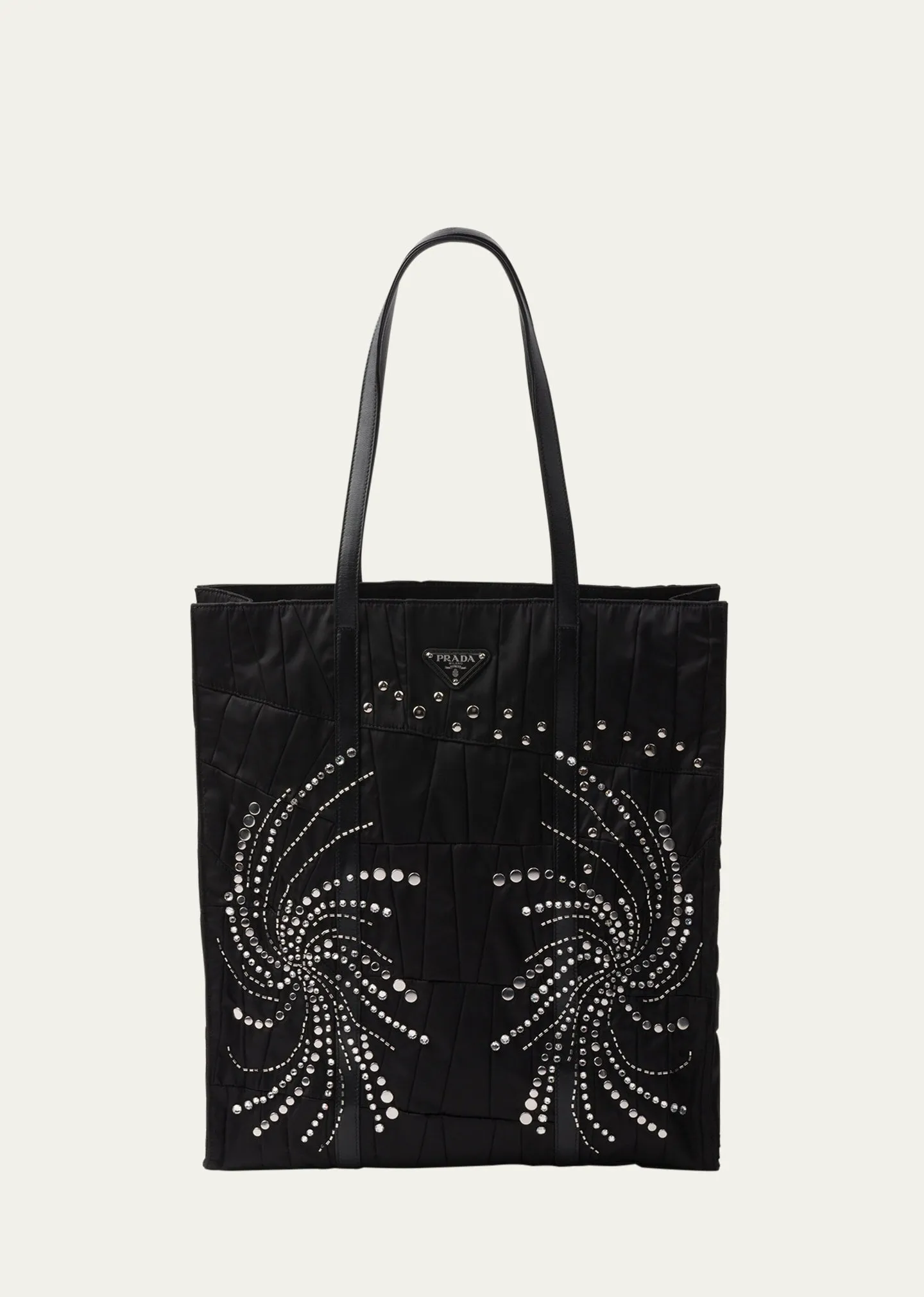 Large Embellished Quilted Nylon Tote Bag