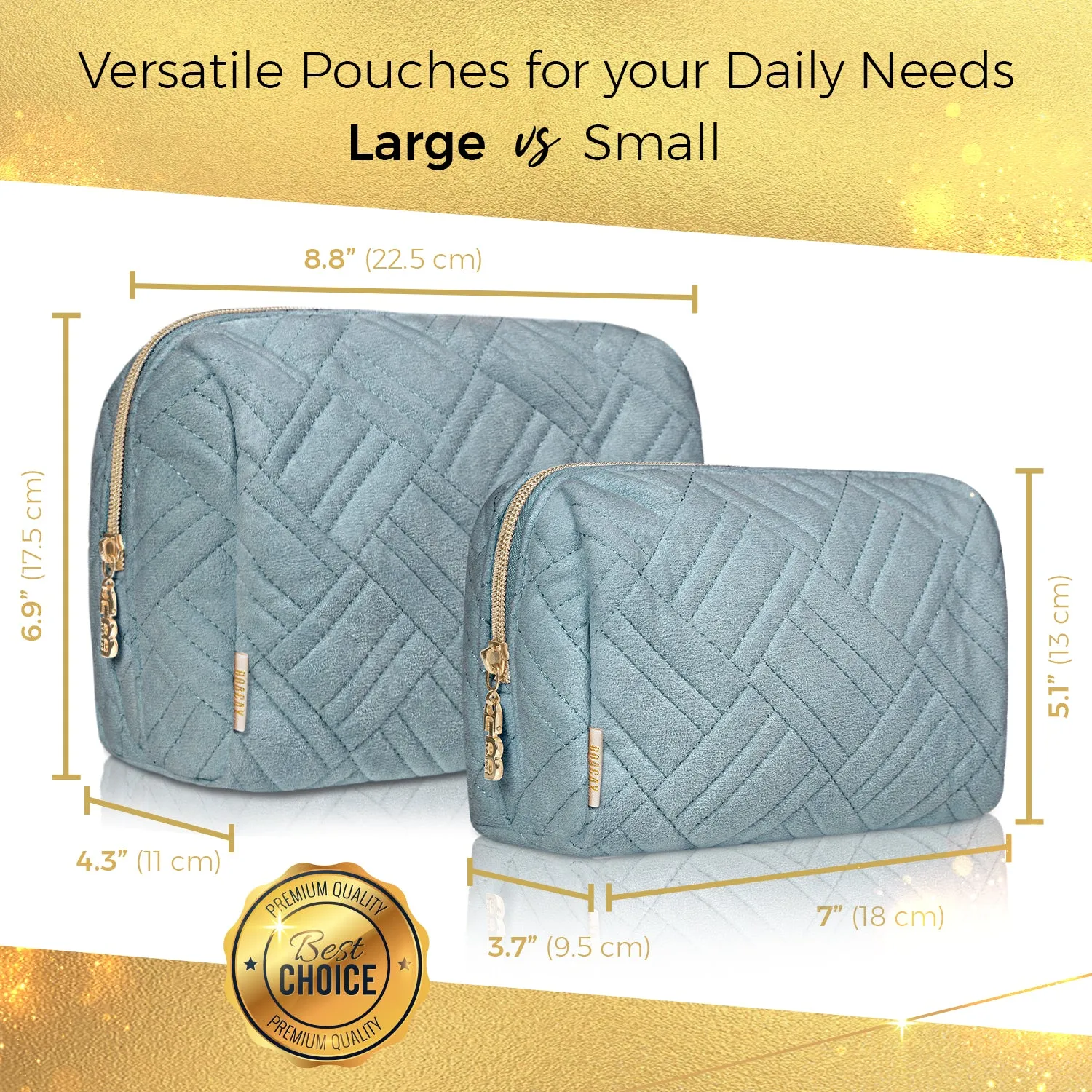 Large Embroidered Cosmetic Pouch - Baby Blue