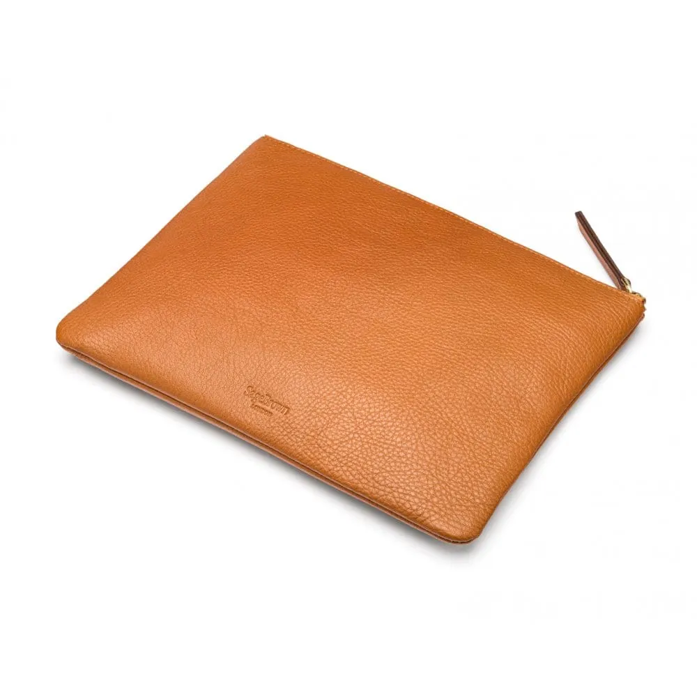 Large Leather Makeup Bag - Tan