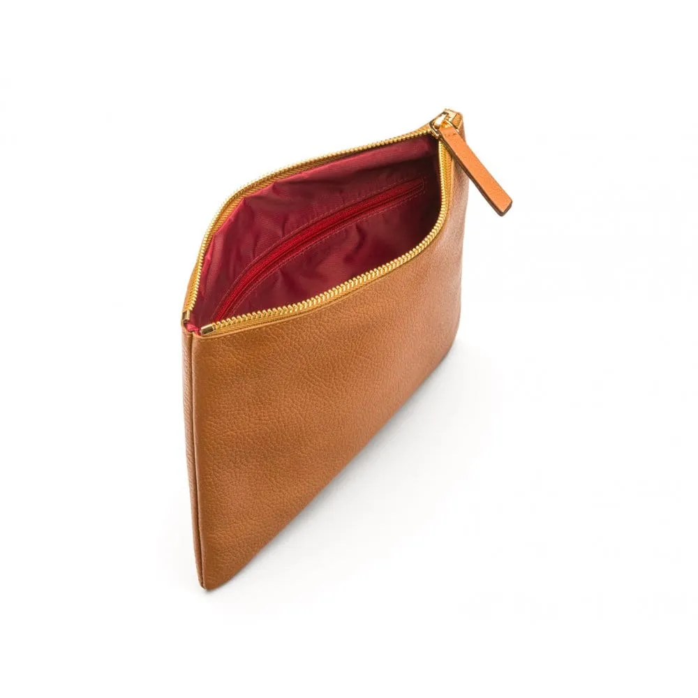 Large Leather Makeup Bag - Tan