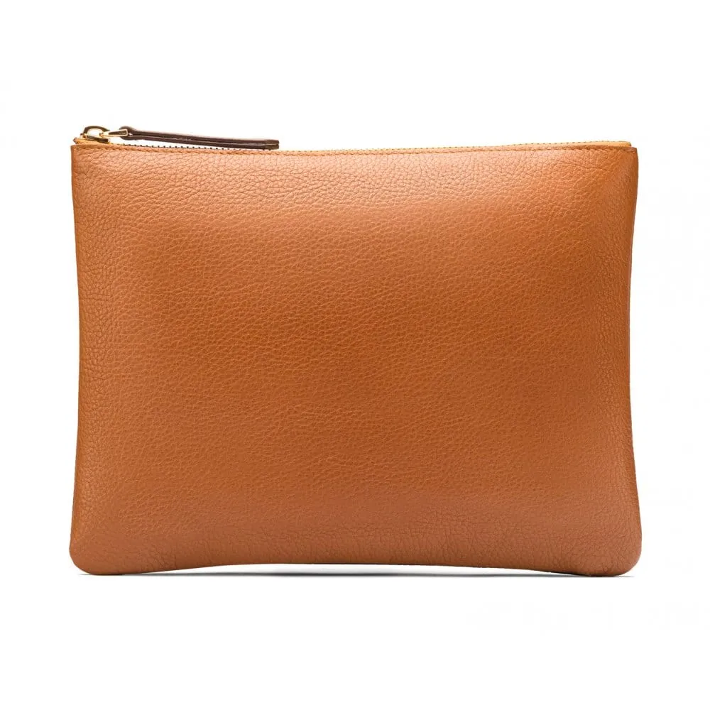 Large Leather Makeup Bag - Tan