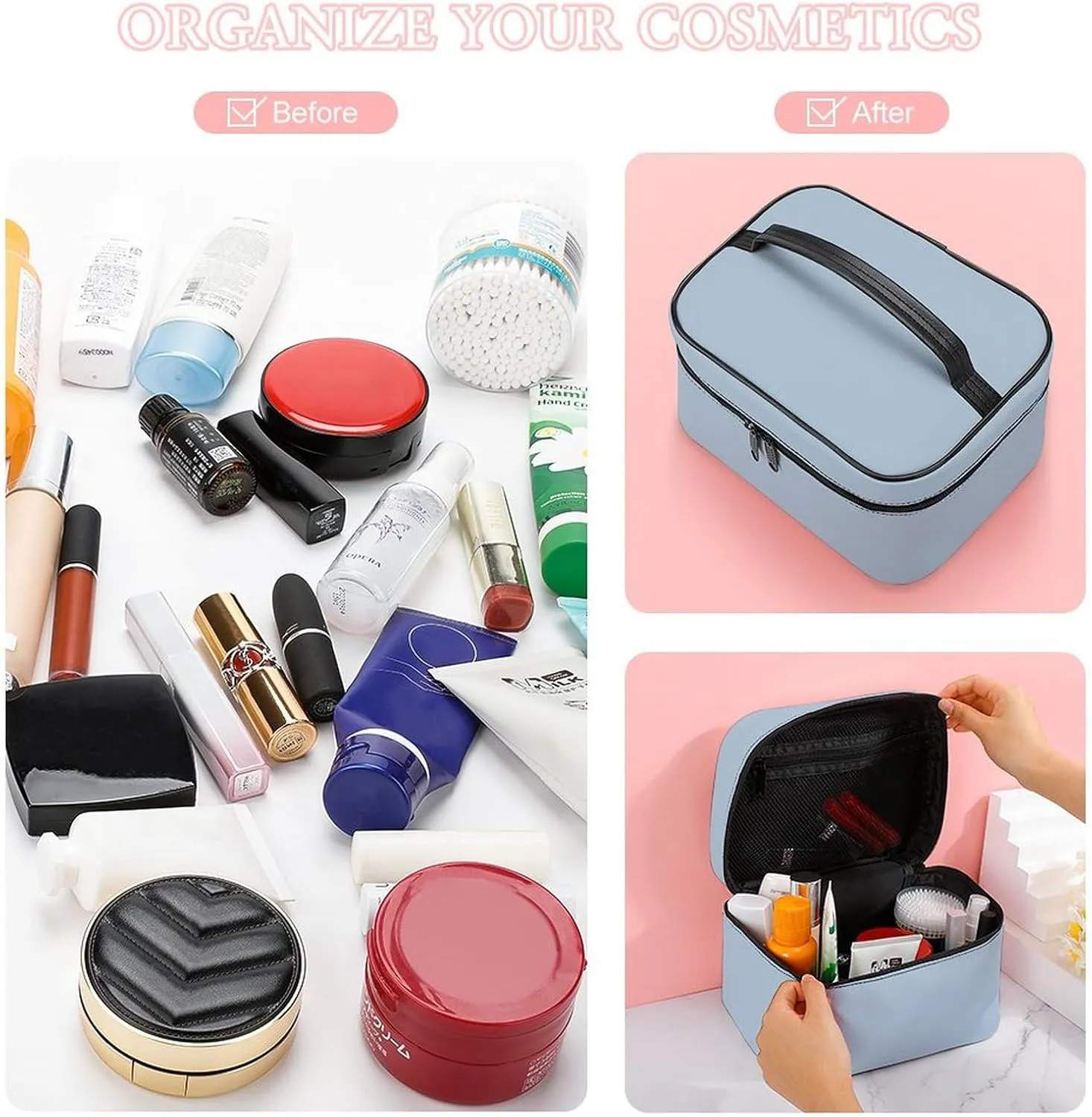 Large Makeup Bag, Modern Colors Baby Blue Cosmetic Bag for Women Girls, Portable Toiletry Bag, Travel Make Up Organizer Bag