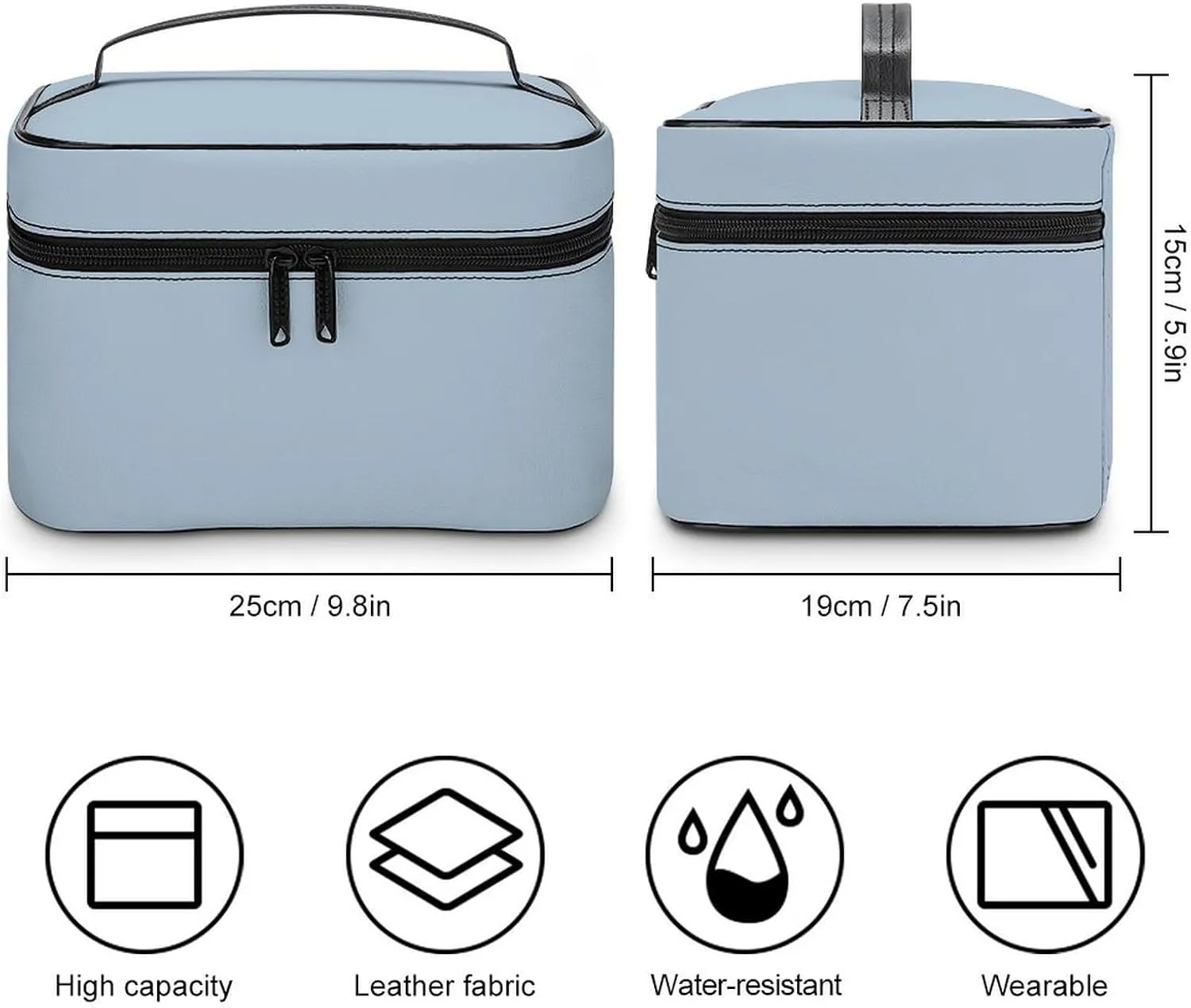 Large Makeup Bag, Modern Colors Baby Blue Cosmetic Bag for Women Girls, Portable Toiletry Bag, Travel Make Up Organizer Bag