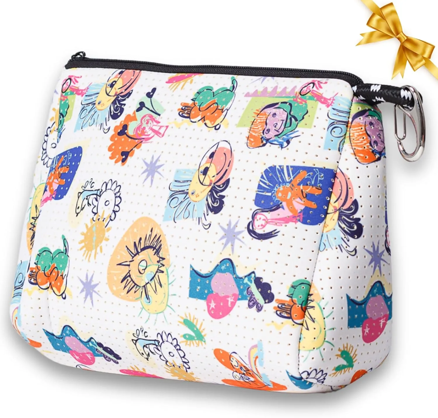 Large Makeup Bag with Zipper - Waterproof Neoprene Cosmetic Bag 7.7 x 10.75 x 5 inches