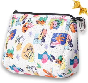 Large Makeup Bag with Zipper - Waterproof Neoprene Cosmetic Bag 7.7 x 10.75 x 5 inches