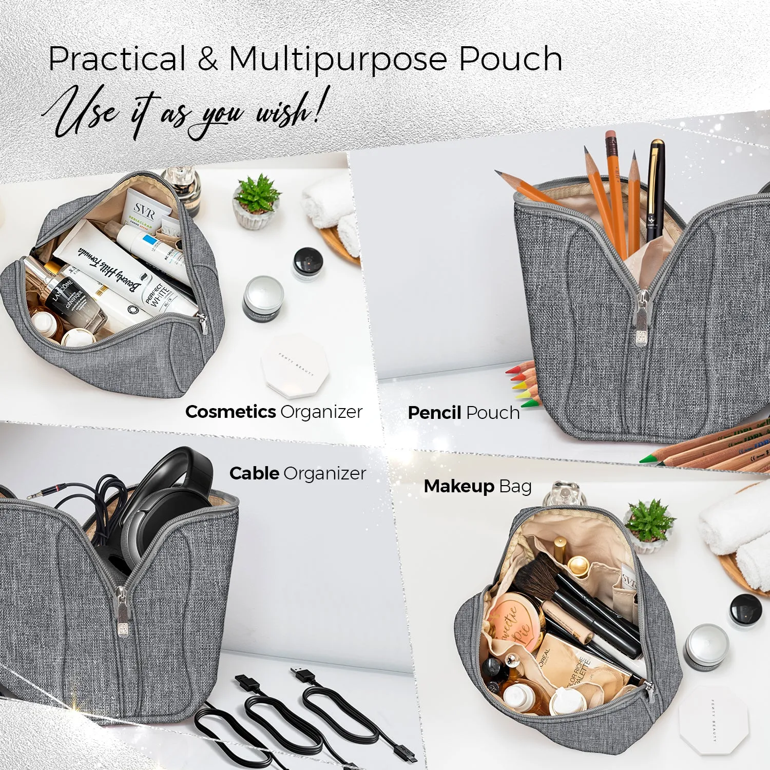 Large Minimalist Cosmetic Pouch - Quartz Gray