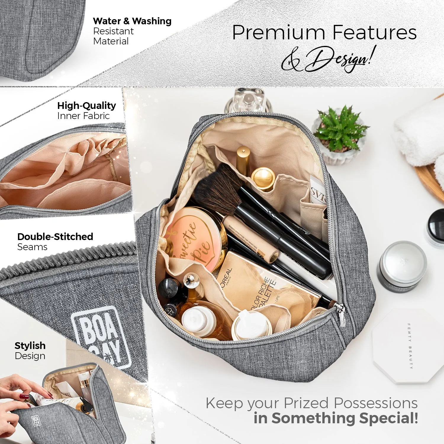 Large Minimalist Cosmetic Pouch - Quartz Gray