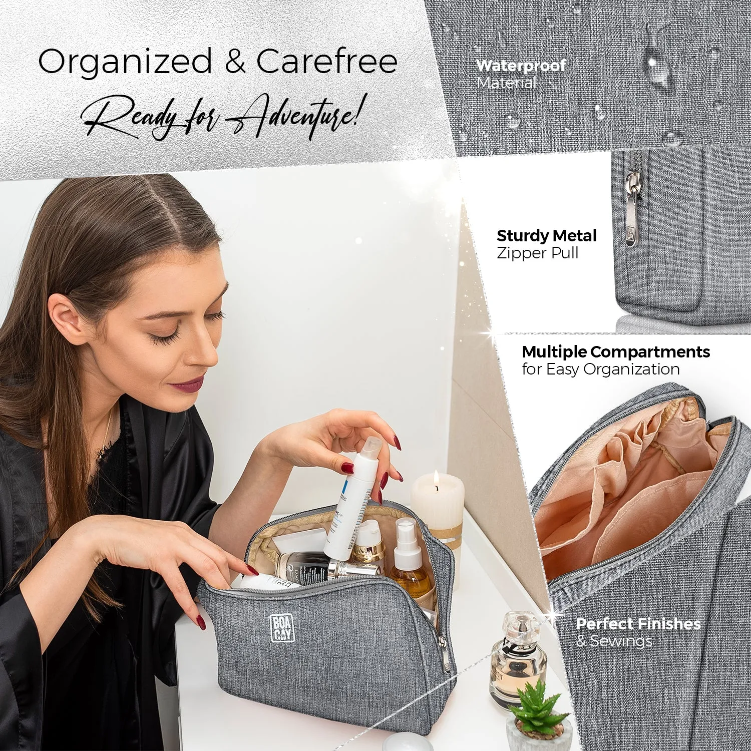 Large Minimalist Cosmetic Pouch - Quartz Gray