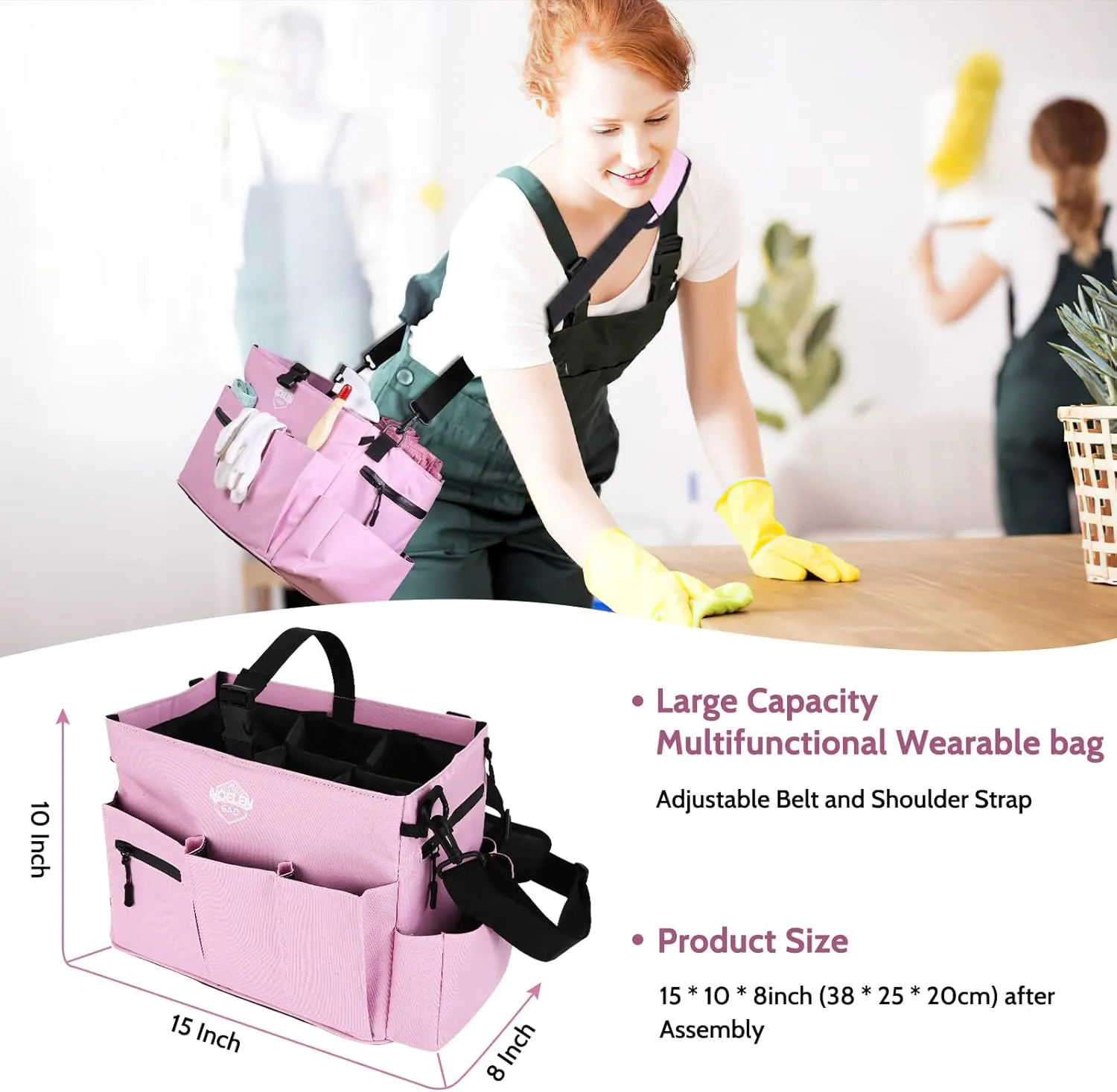 Large Wearable Cleaning Caddy Bags with Handle and Shoulder and Waist Straps,for Cleaning Supplies,for Furniture Storage,Car Organizer,15*10*8 inchs