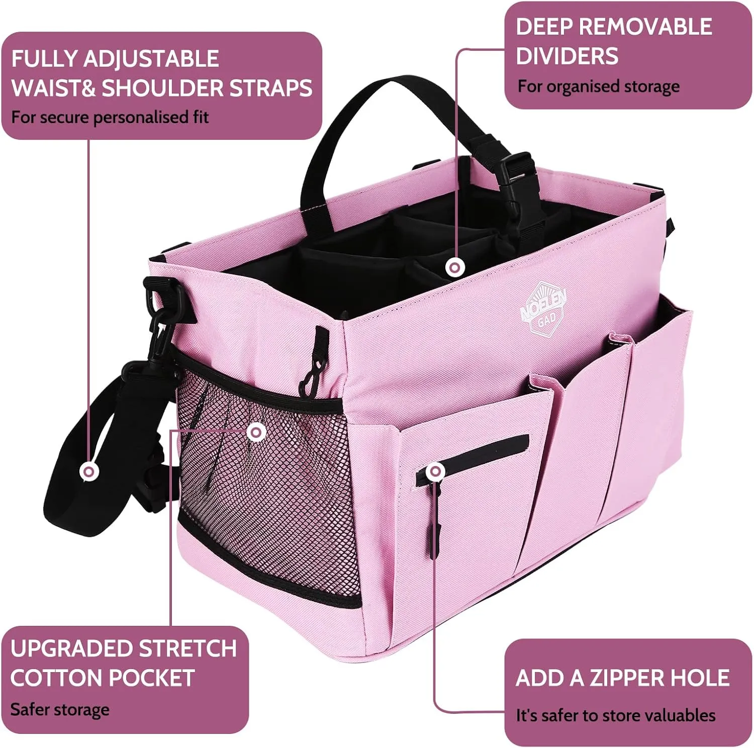 Large Wearable Cleaning Caddy Bags with Handle and Shoulder and Waist Straps,for Cleaning Supplies,for Furniture Storage,Car Organizer,15*10*8 inchs