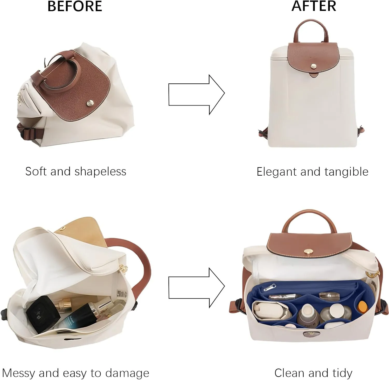Lckaey Bag Organizer for Le Pliage Backpack - Felt Knapsack Purse Insert - Y083 Blue