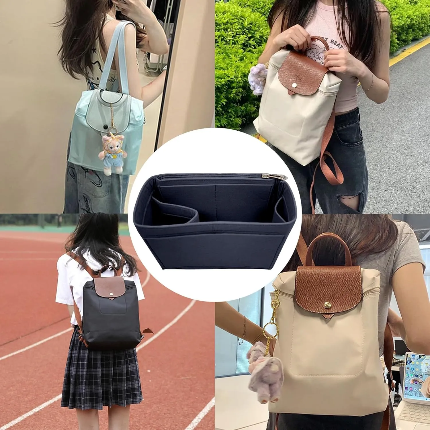 Lckaey Bag Organizer for Le Pliage Backpack - Felt Knapsack Purse Insert - Y083 Blue