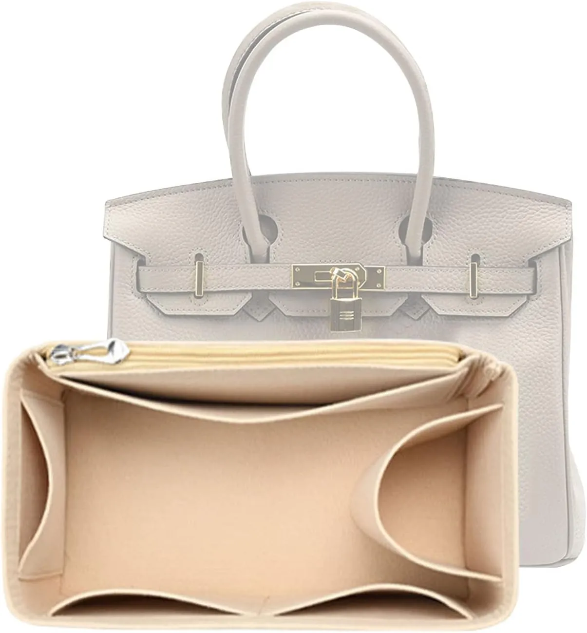 Lckaey Purse Organizer for Hermes birkin 30 bags Felt organizer insert Y013beige-M
