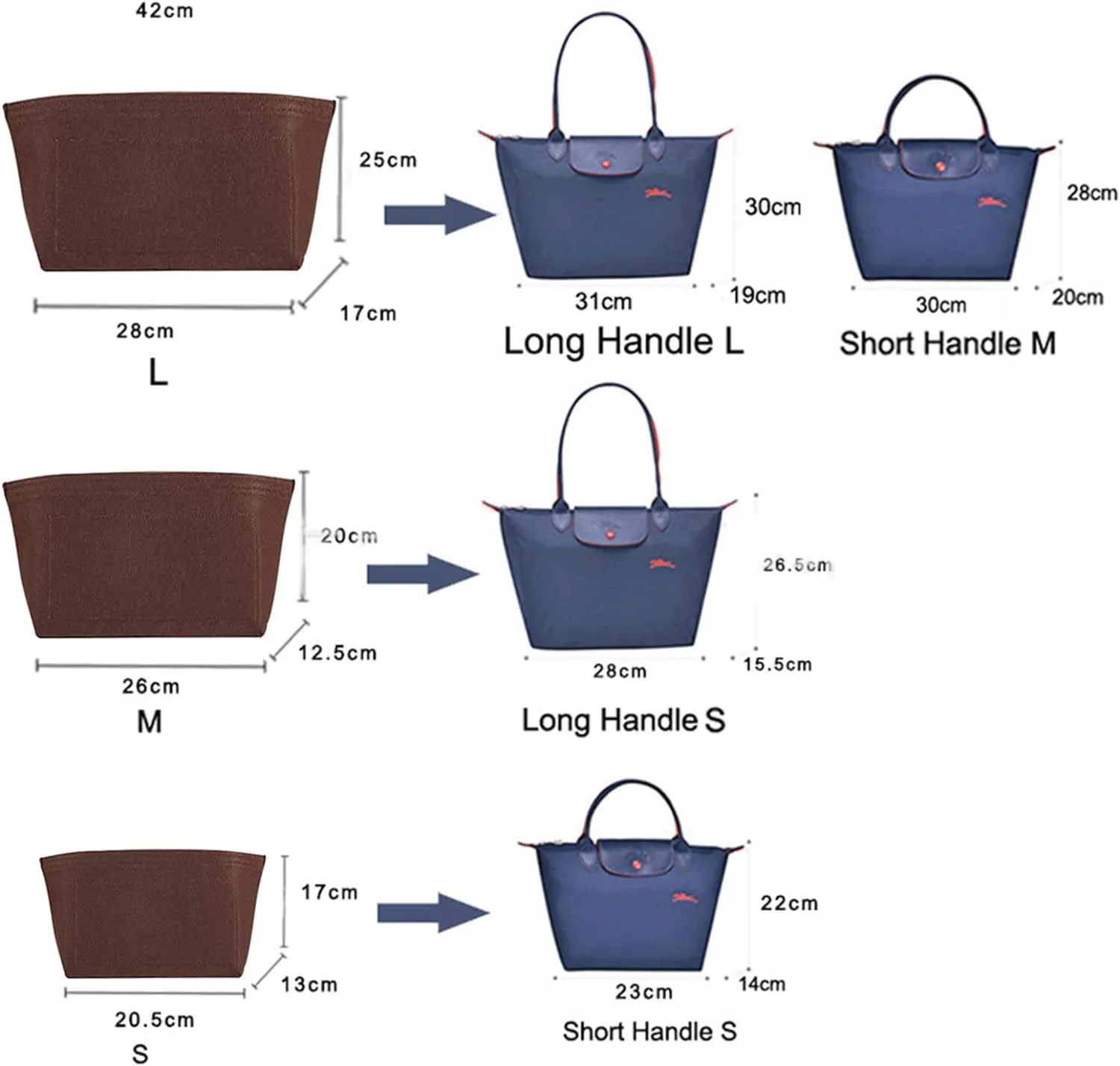 Lckaey tote insert organizer bags for longchamp bag women le pliage tote organizer 1028beige-M