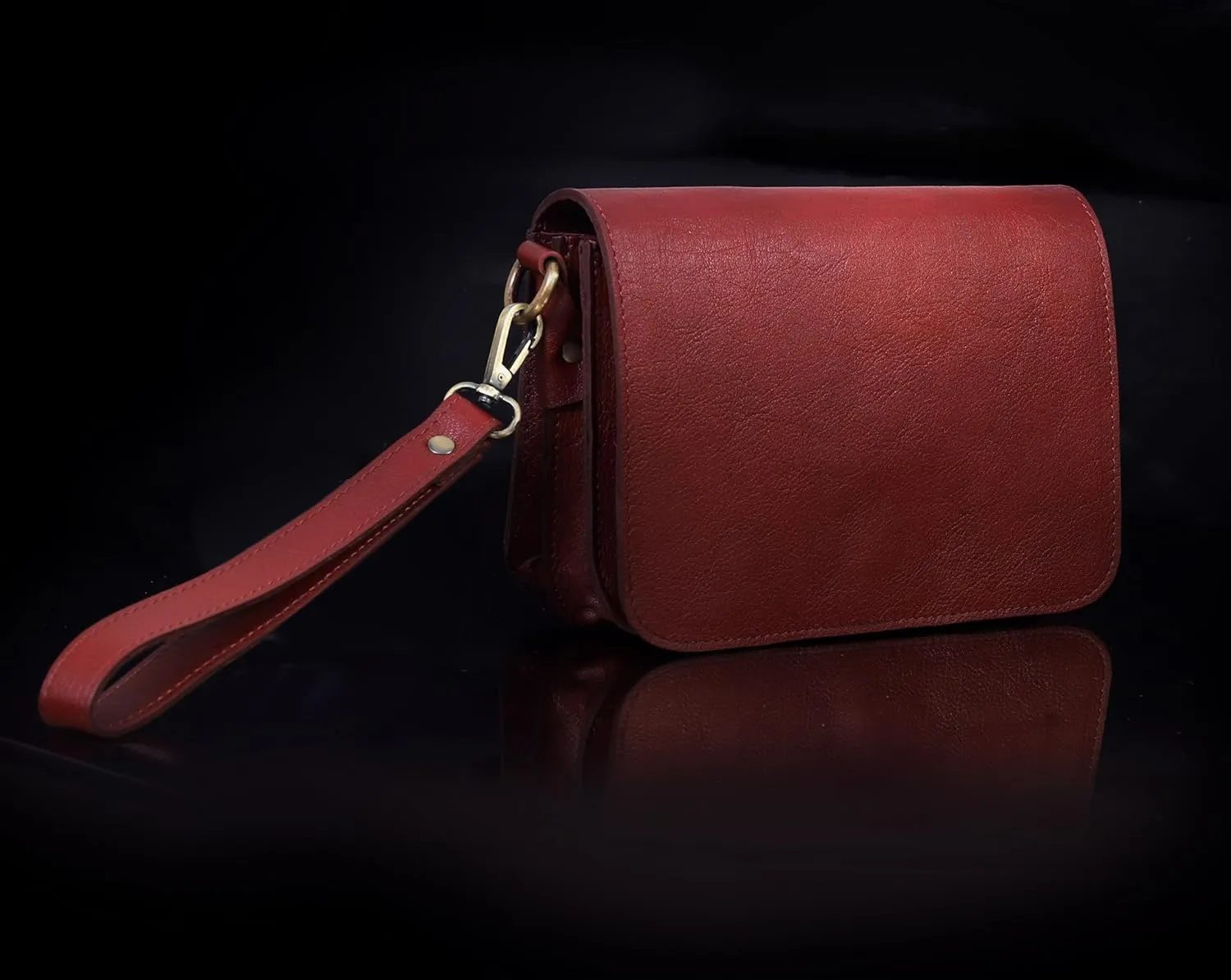 Leather Crossbody Bag for Women, Burgundy Leather, Adjustable Strap