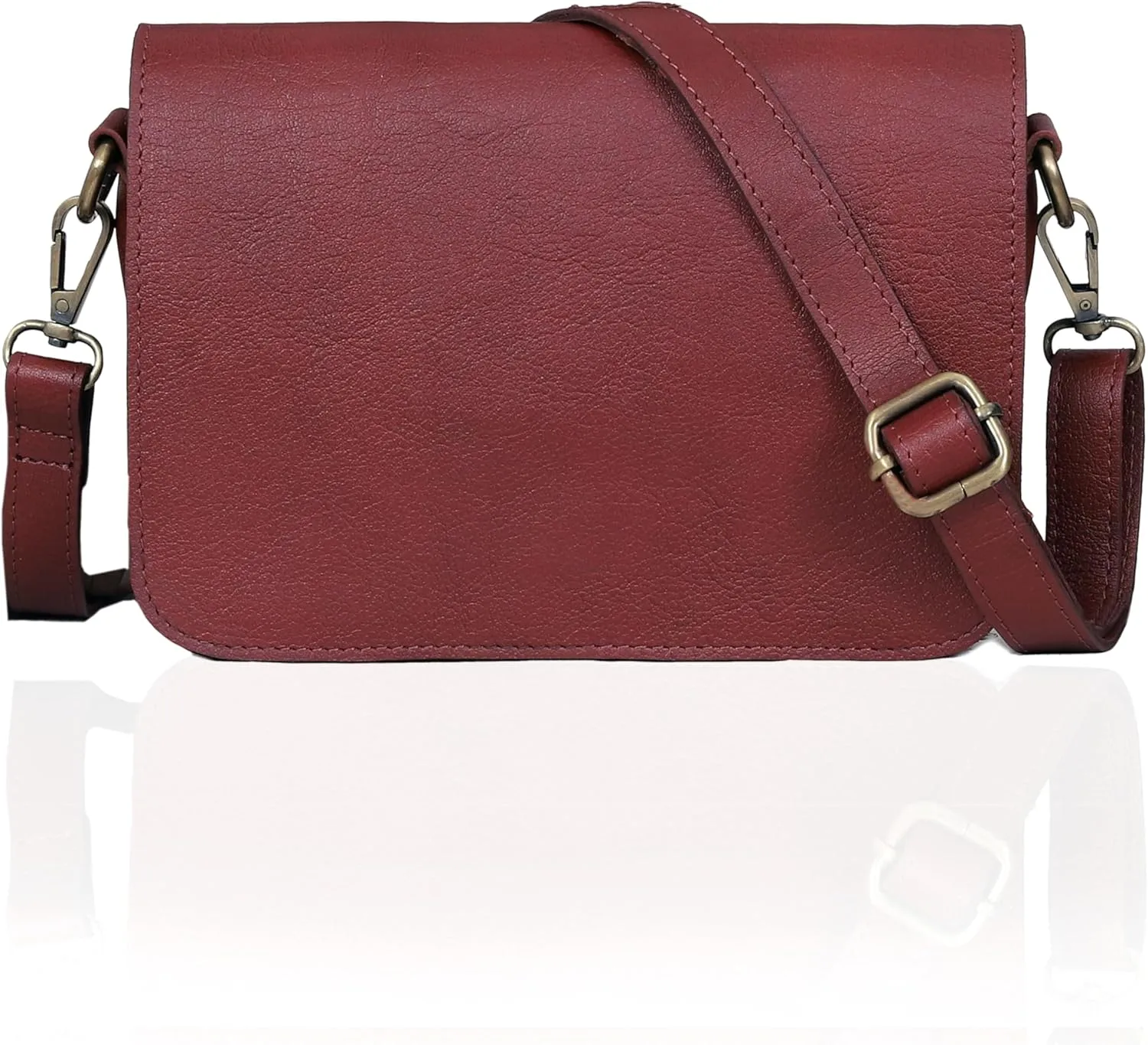 Leather Crossbody Bag for Women, Burgundy Leather, Adjustable Strap