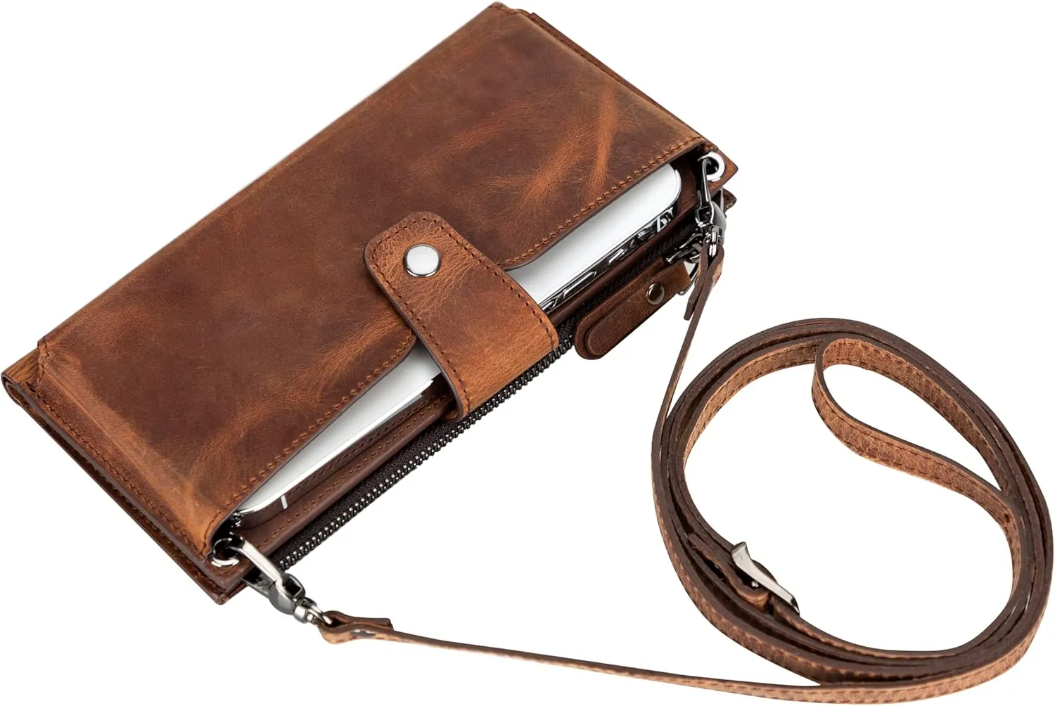 Leather Crossbody Wallet with Strap, Genuine Leather Crossbody Cell Phone Purse, Handbag