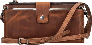 Leather Crossbody Wallet with Strap, Genuine Leather Crossbody Cell Phone Purse, Handbag