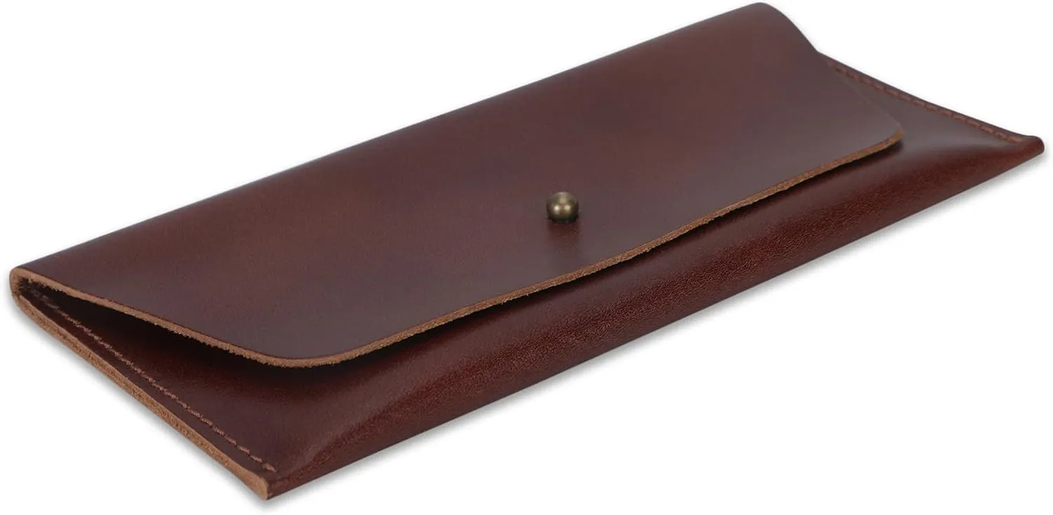 Leather Currency Pouch Large Flap Continental Wallet, Utility Organizer Bag for Cash Coins Travel Leather Money Pouch Currency Envelope Storage Bag and Cash Organizer for Men Women (Wine)