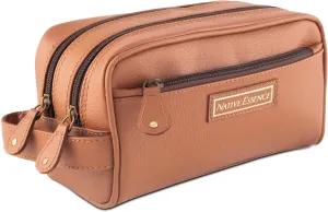 Leather Toiletry Bag, Brown Genuine Calf Leather Travel Toiletry Bag, Handmade DOPP Kit for Travel, Men's Cosmetic Pouch, Luxury Shaving Bag, Bathroom Organizer, Grooming Kit for Men and Women (Brown)