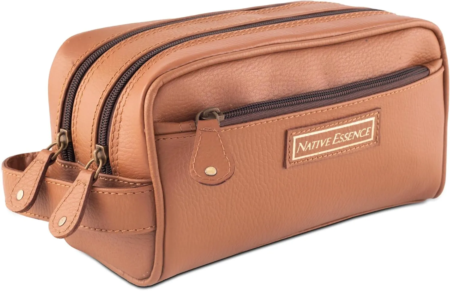 Leather Toiletry Bag, Brown Genuine Calf Leather Travel Toiletry Bag, Handmade DOPP Kit for Travel, Men's Cosmetic Pouch, Luxury Shaving Bag, Bathroom Organizer, Grooming Kit for Men and Women (Brown)