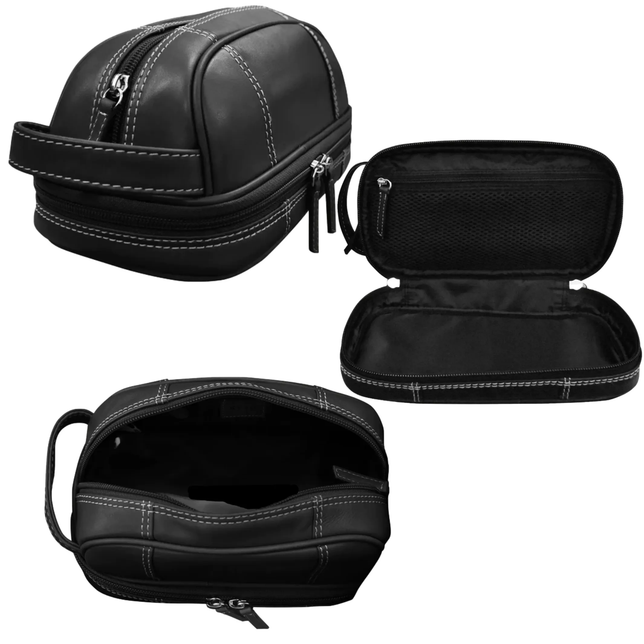 Leather Toiletry Case with zip around bottom compartment