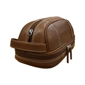 Leather Toiletry Case with zip around bottom compartment