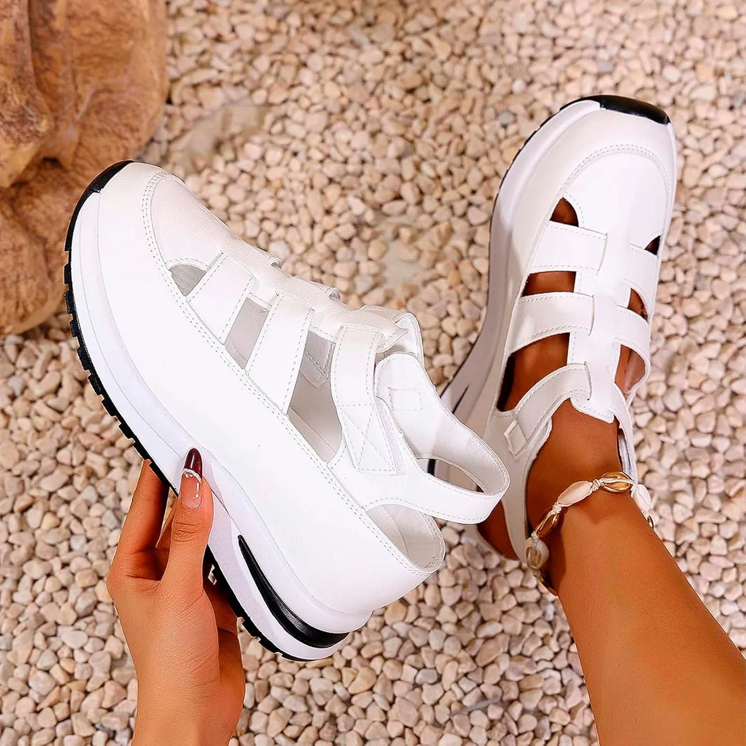 Leisure Women's Soft Sole Non Slip Wedges Breathable Hook Loop Lazy Shoes Mens Casual Suede Shoes