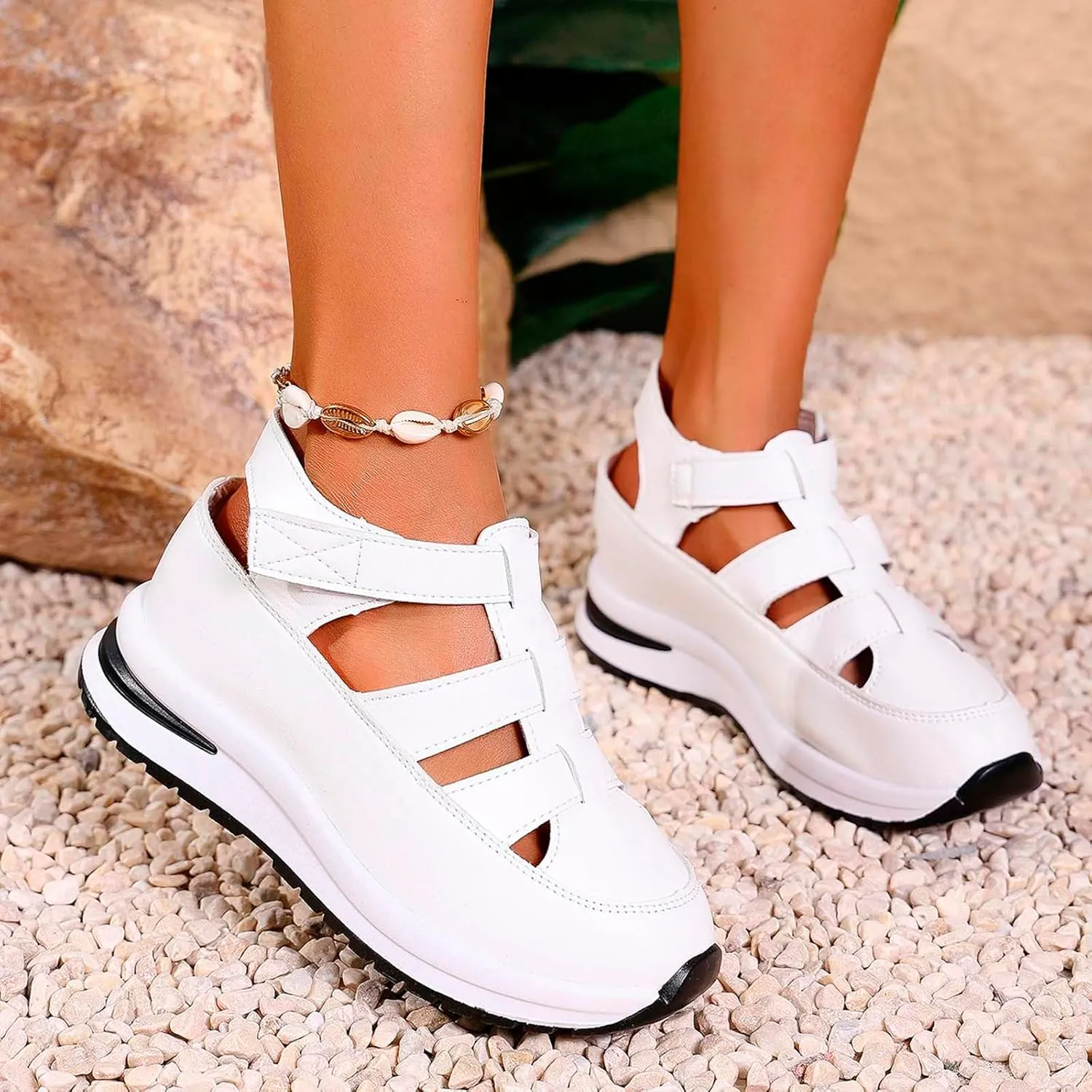 Leisure Women's Soft Sole Non Slip Wedges Breathable Hook Loop Lazy Shoes Mens Casual Suede Shoes