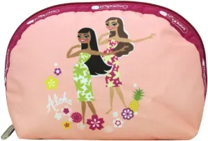 LeSportsac Hula Duo HAWAII EXCLUSIVE Medium Dome Cosmetic Bag/Pouch Style 8170/Color K875, Colorful Hula Girls, Aloha & Hawaii Printed on Front/Back, Pineapples, Flowers, Tropical, Collector's Bag