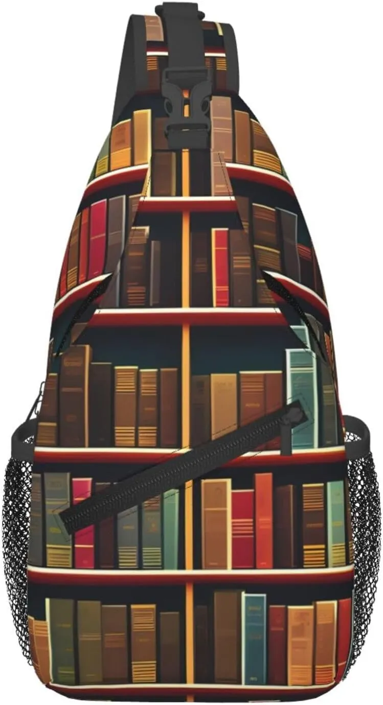 Library Bookshelf Book print chest crossbody bag, fashion leisure travel bag, cross-body bag for men and women, Black, One Size, Black, One Size