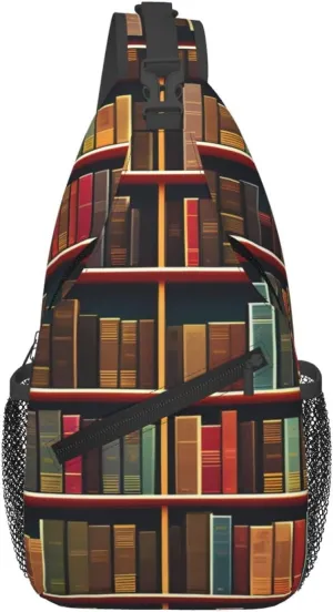 Library Bookshelf Book print chest crossbody bag, fashion leisure travel bag, cross-body bag for men and women, Black, One Size, Black, One Size