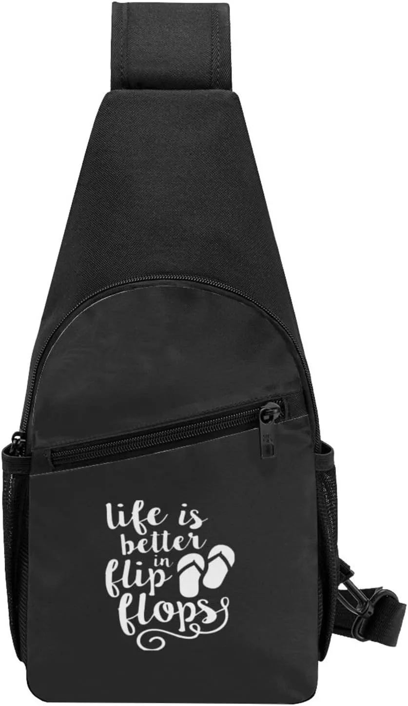 Life Is Better In Flip-Flops Unisex Chest Bag Lightweight Crossbody Shoulder Bag Travel Pocket