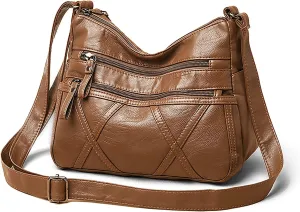 Lightweight Leather Crossbody Shoulder Bag for Women, Compact Everyday Purse