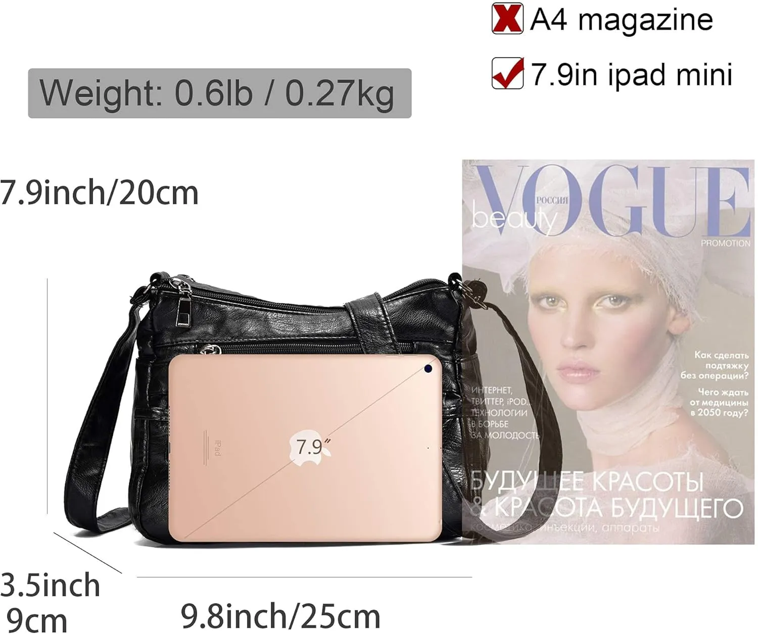 Lightweight Leather Crossbody Shoulder Bag for Women, Compact Everyday Purse