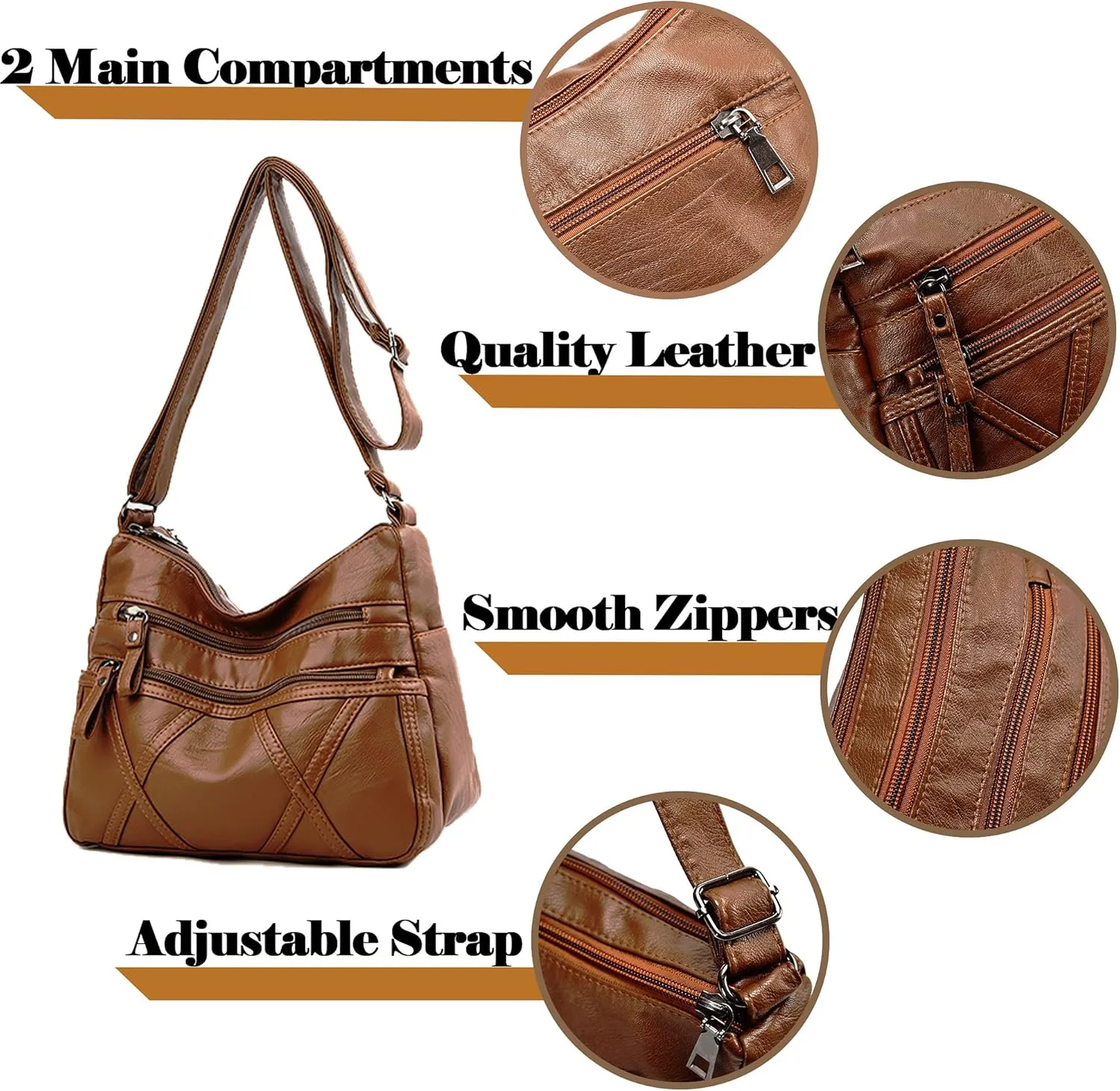 Lightweight Leather Crossbody Shoulder Bag for Women, Compact Everyday Purse
