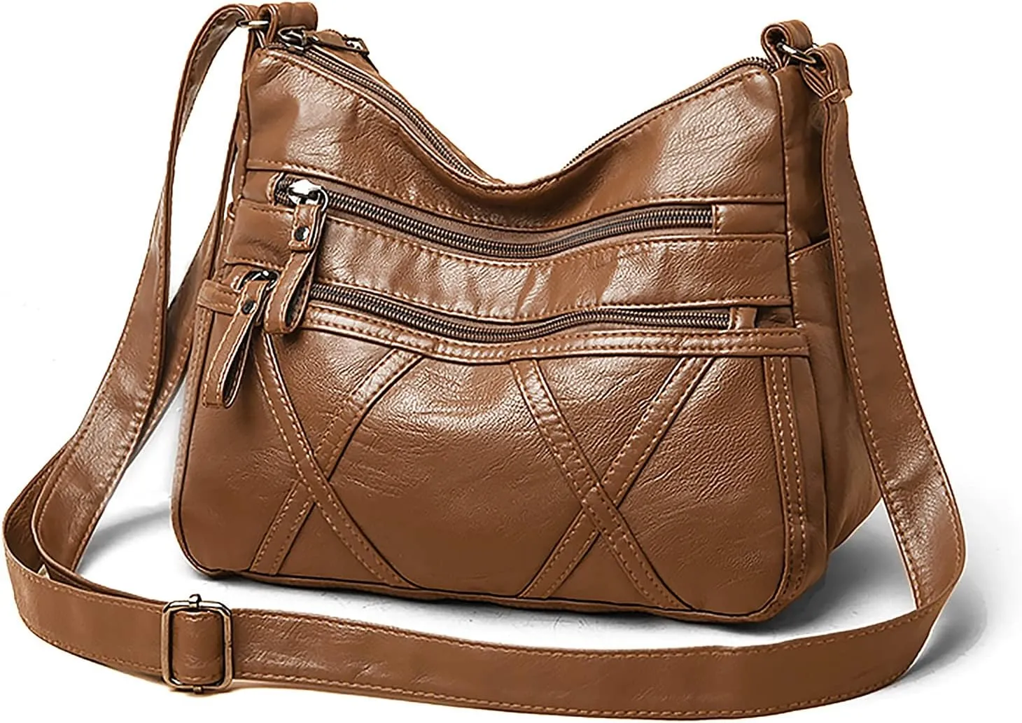 Lightweight Leather Crossbody Shoulder Bag for Women, Compact Everyday Purse