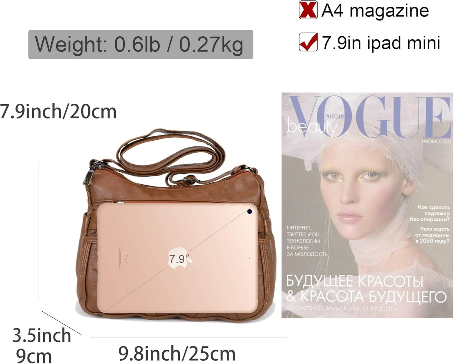 Lightweight Leather Crossbody Shoulder Bag for Women, Compact Everyday Purse