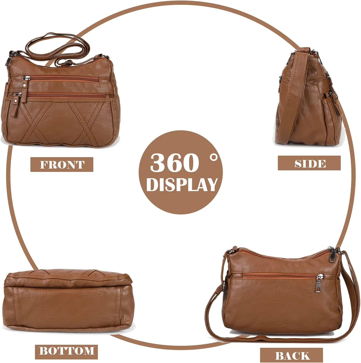 Lightweight Leather Crossbody Shoulder Bag for Women, Compact Everyday Purse