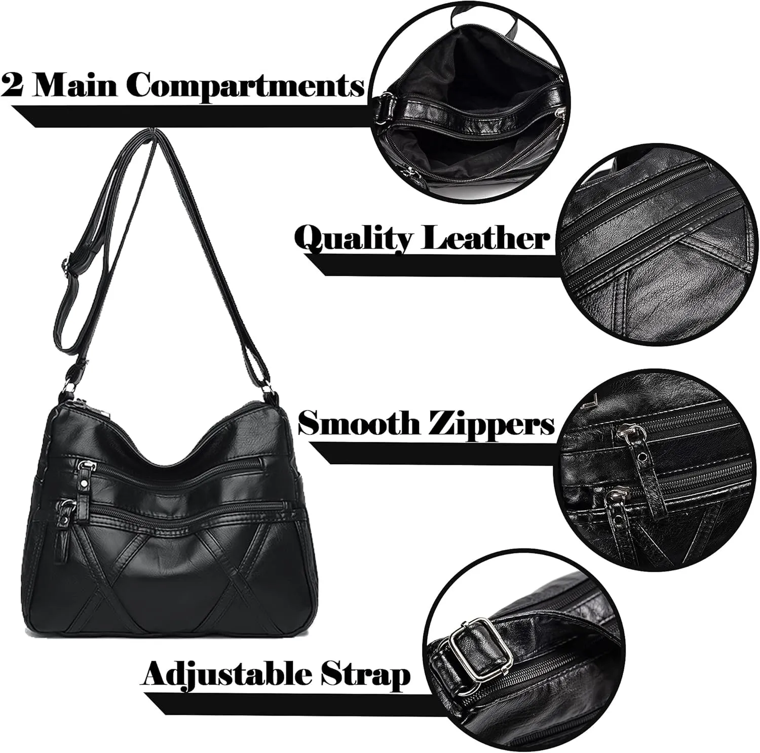 Lightweight Leather Crossbody Shoulder Bag for Women, Compact Everyday Purse