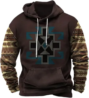 Lightweight Sweatshirts for Men Loose Fit Aztec Ethnic Hooded Pullover Casual Ethnic Print Graphic Western Shirts