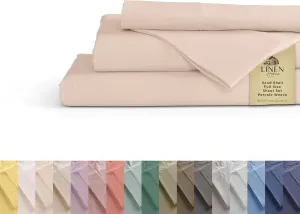 Linen Home 100% Cotton Percale Sheets Full Size, Sand Shell, Deep Pocket, 4 Pieces Set - 1 Flat, 1 Deep Pocket Fitted Sheet and 2 Pillowcases, Crisp Cool and Strong Bed Linen