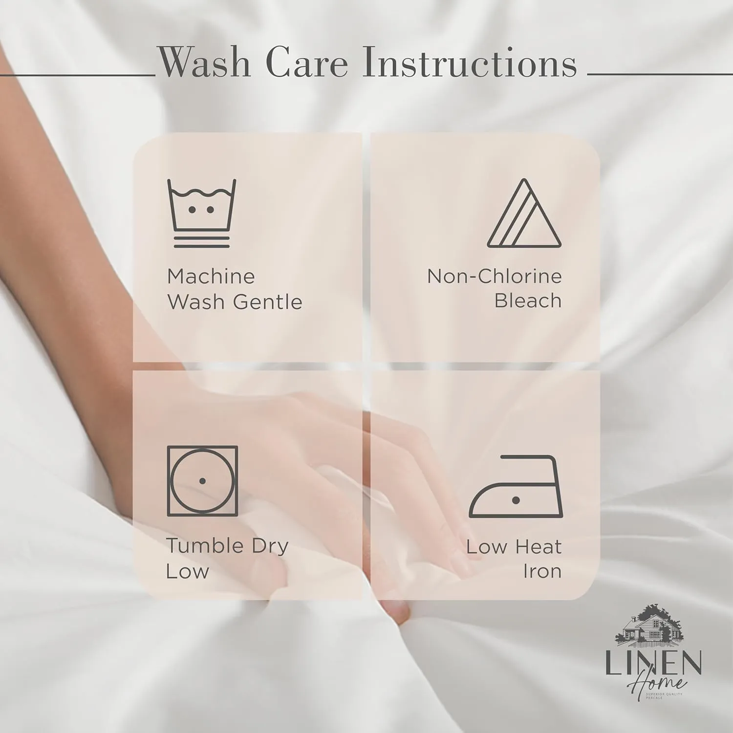 Linen Home 100% Cotton Percale Sheets Full Size, Sand Shell, Deep Pocket, 4 Pieces Set - 1 Flat, 1 Deep Pocket Fitted Sheet and 2 Pillowcases, Crisp Cool and Strong Bed Linen
